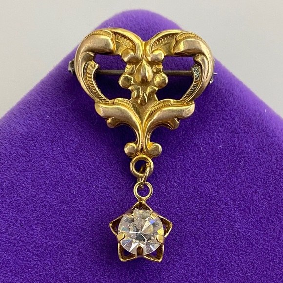 Jewelry - 💛 Vintage Gold Filled Heart Brooch with CZ Star Pendant